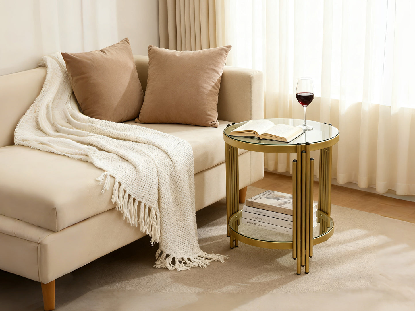 Modern Simple Tempered Glass Coffee Table Set Golden Small Sofa Side Table Corner Table for Home Furniture