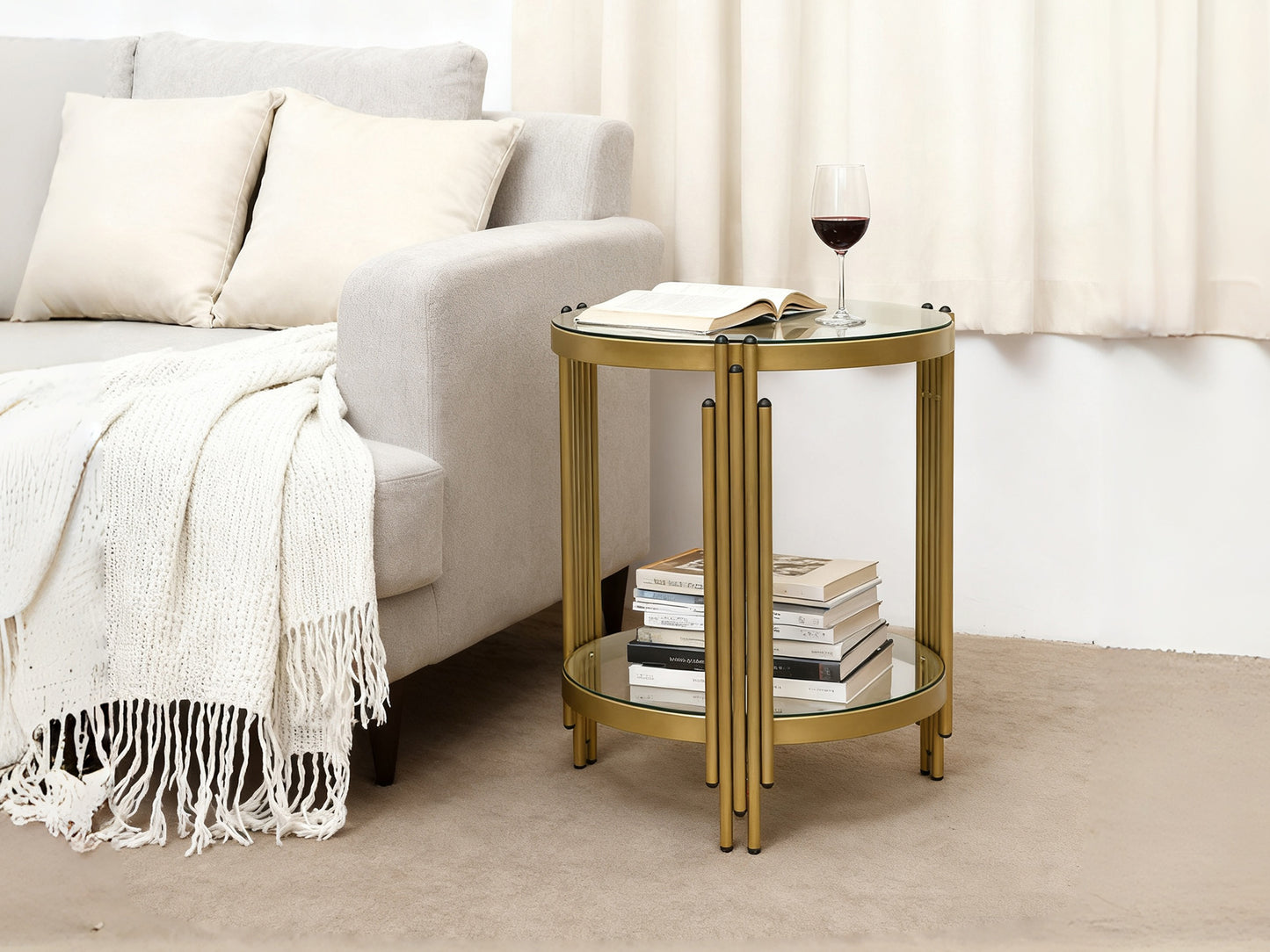 Modern Simple Tempered Glass Coffee Table Set Golden Small Sofa Side Table Corner Table for Home Furniture