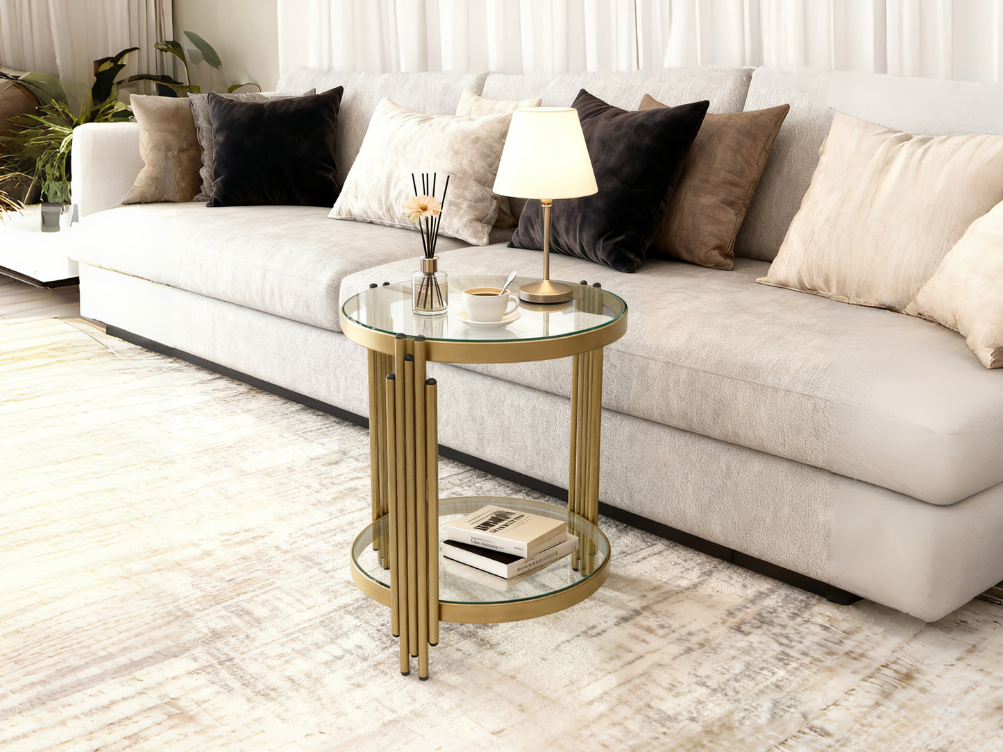 Home Furniture Living Room Tempered Glass Small Coffee Tables Luxury Side Table Round Metal Modern Corner Tables for Hotel