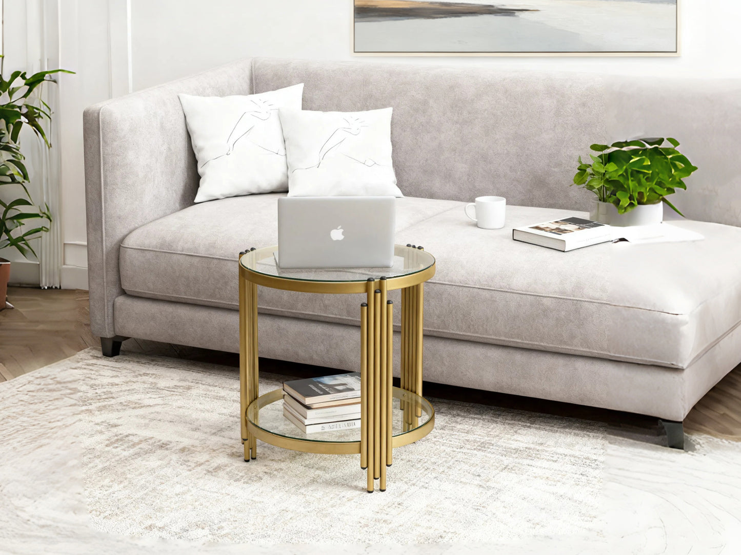 Modern Simple Tempered Glass Coffee Table Set Golden Small Sofa Side Table Corner Table for Home Furniture