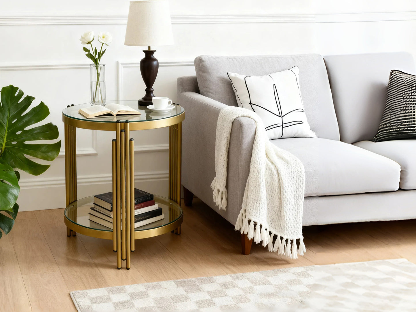 Modern Simple Tempered Glass Coffee Table Set Golden Small Sofa Side Table Corner Table for Home Furniture