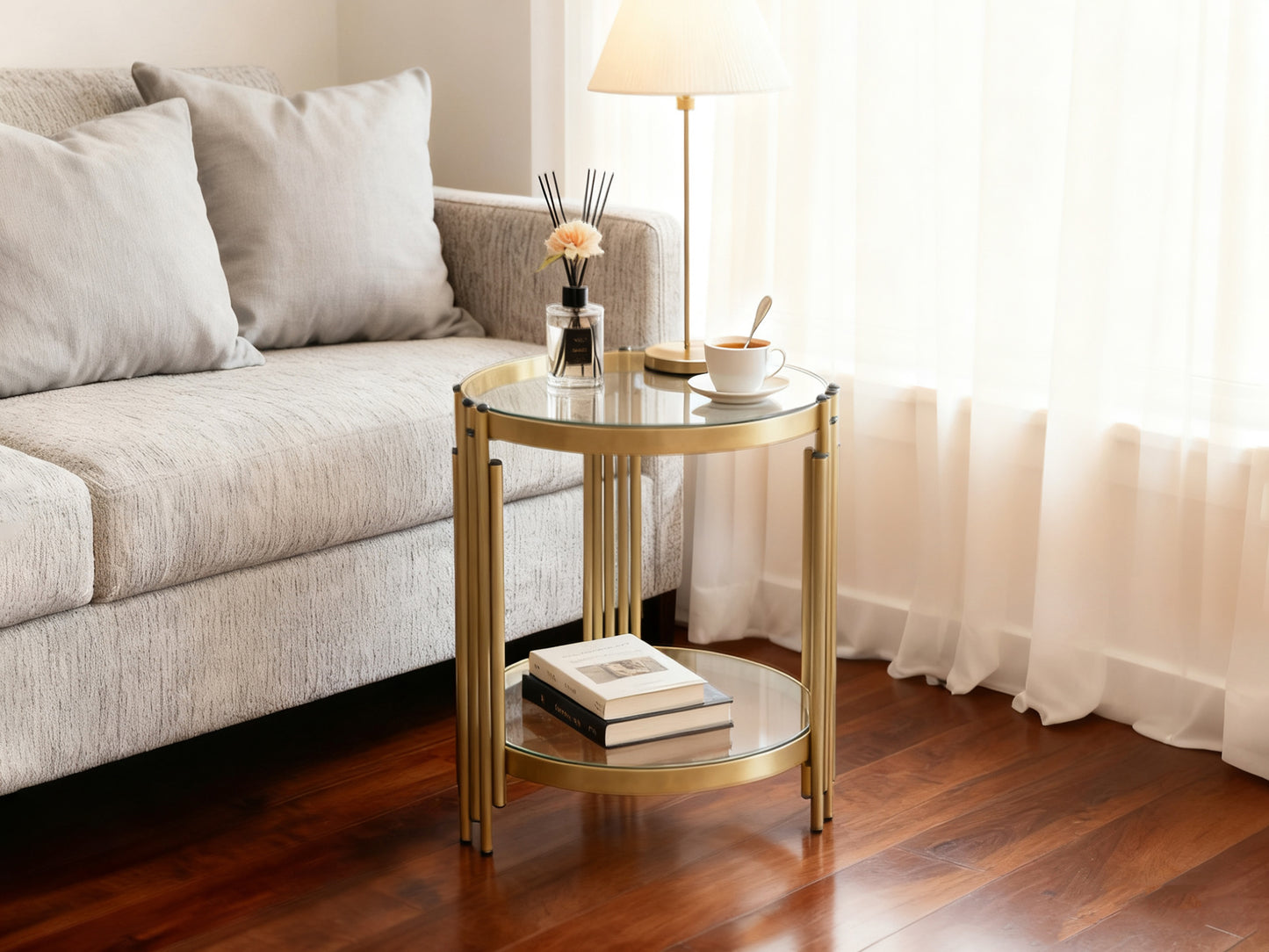 Modern Simple Tempered Glass Coffee Table Set Golden Small Sofa Side Table Corner Table for Home Furniture