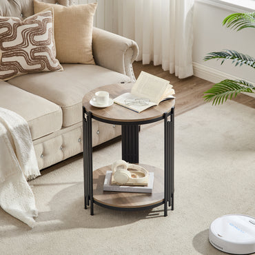 Modern Round Two Tiers Coffee Table with Ring Metal Frame Table