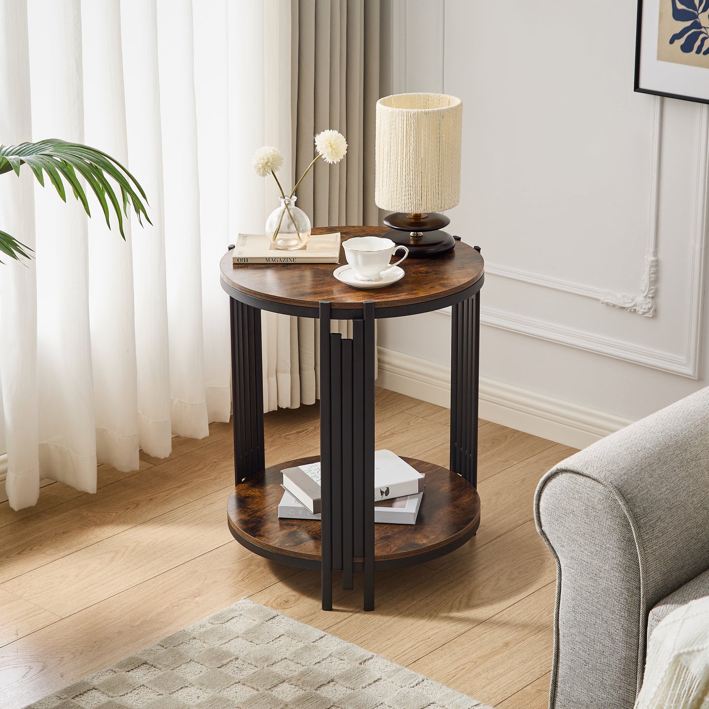 Creative Hotel Office Bed Sofa Side Table Luxury Gold-plated Round End Table Factory Furniture