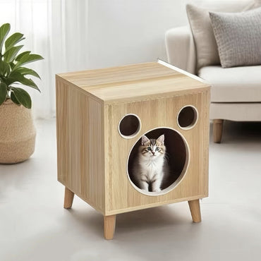 New Design Wooden Cat House Concealed Cave Bedside Nightstand End Table for Kittens & Dogs Cat's Dog's Nest Pet Bed