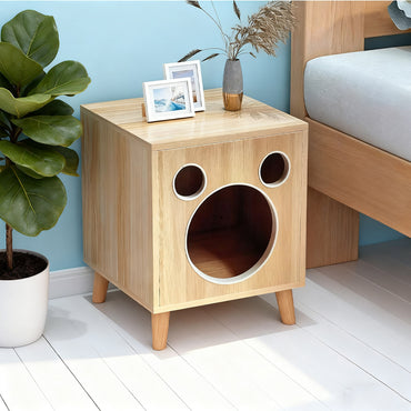 Wooden Cat House Cat Condo Wood Kitten Hidden Cave Cat Bedside Furniture Nightstand End Table