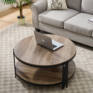 2-Tier End Table with Stable Metal Frame Round Side Coffee Table