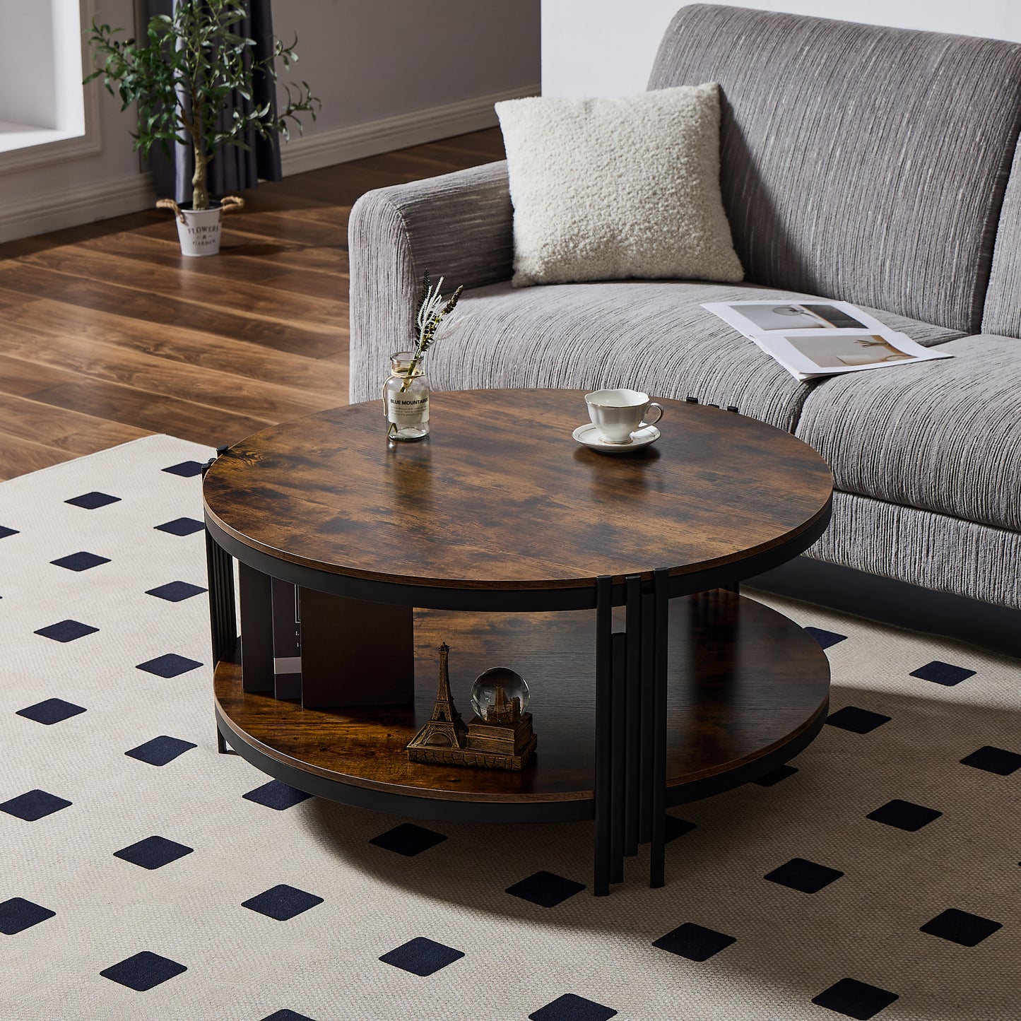 Factory European Style Luxury Double Layer Sofa Side Table Round Table Home Office Furniture Modern Living Room Coffee Table