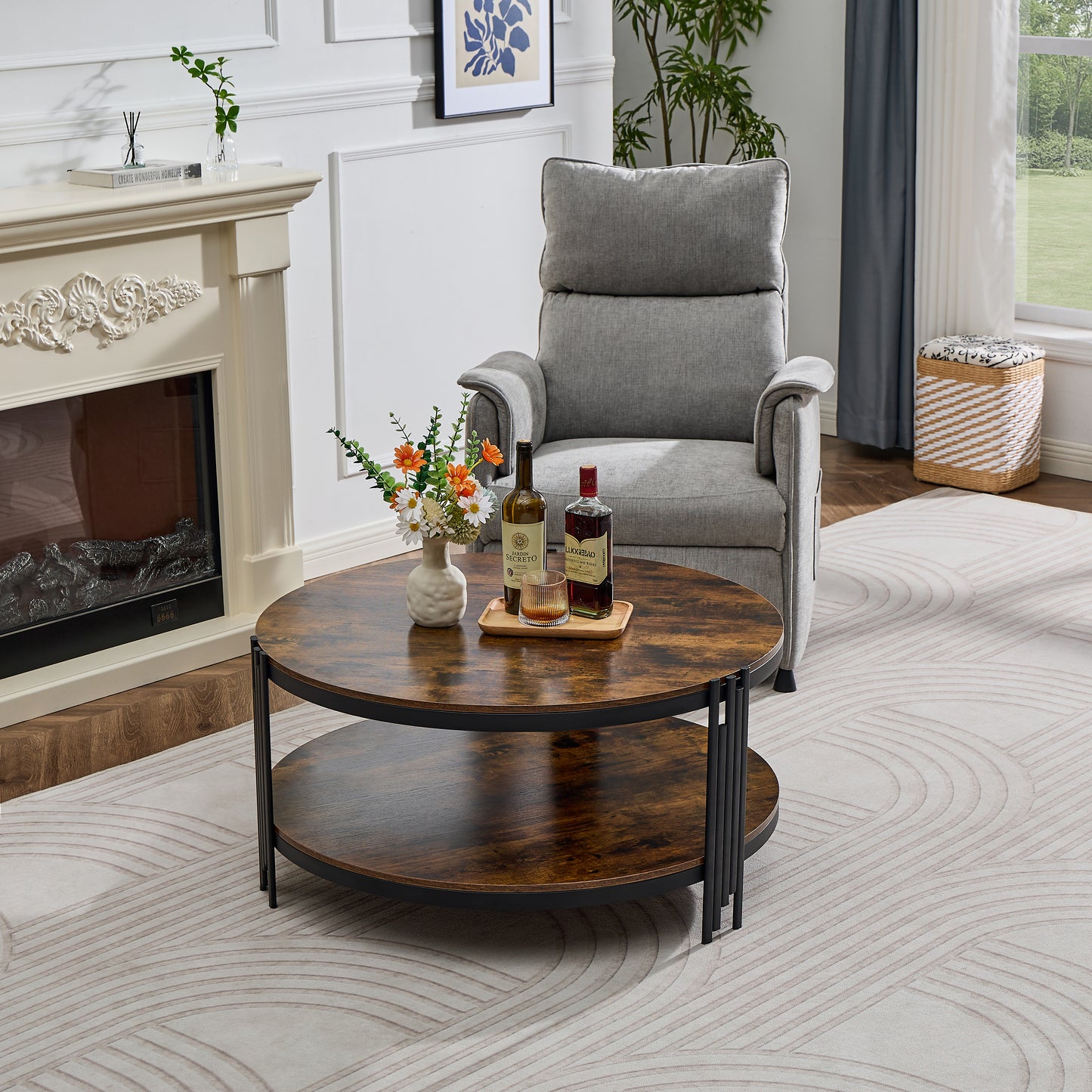 Factory European Style Luxury Double Layer Sofa Side Table Round Table Home Office Furniture Modern Living Room Coffee Table