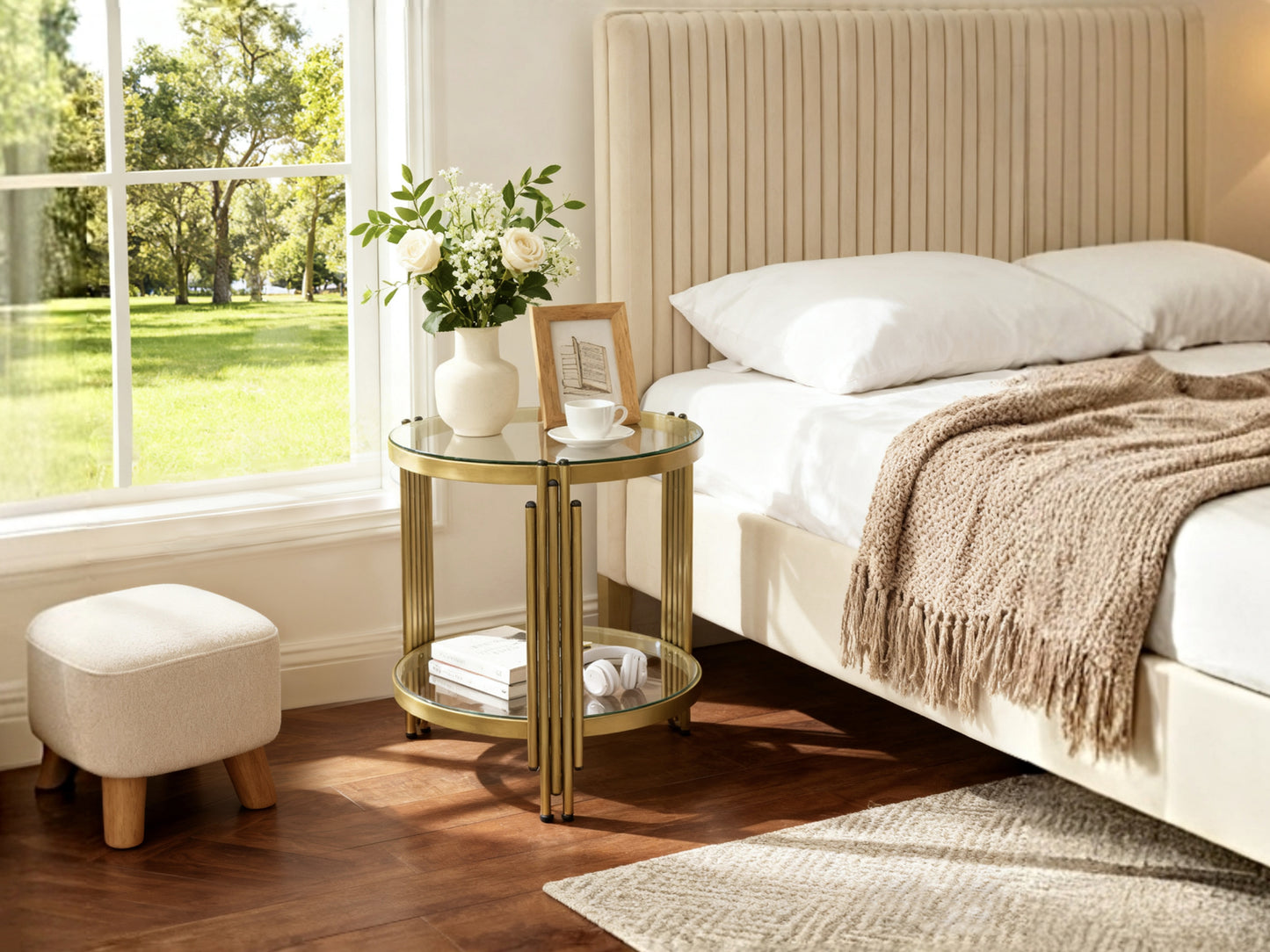 Double-Layer Round Iron Stand Modern & Classic End Table