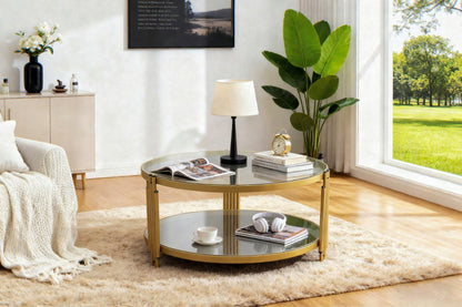 Round Coffee Table, Glass Surface Top & Sturdy Metal Legs Sofa Table for Living Room Modern Design Home Furniture