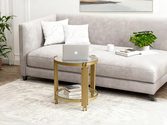 Modern Simple Tempered Glass Coffee Table Set Golden Small Sofa Side Table Corner Table for Home Furniture
