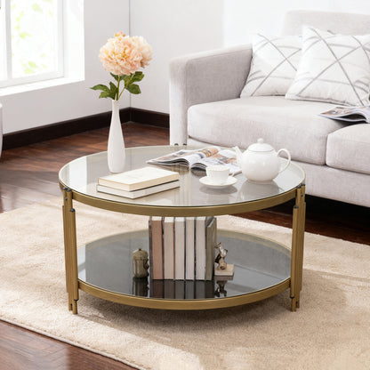 Round Coffee Table, Glass Surface Top & Sturdy Metal Legs Sofa Table for Living Room Modern Design Home Furniture