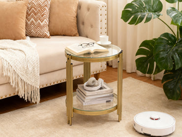 Luxury-Sleek Double-Layer Circular Coffee Glass Table, Enhancing The Elegance Of The Home Interior