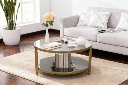 Round Coffee Table, Glass Surface Top & Sturdy Metal Legs Sofa Table for Living Room Modern Design Home Furniture