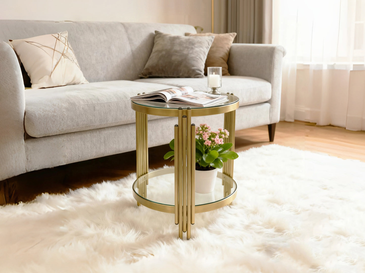 Elegant Furniture Luxury Style Double-Layer Glass Round Coffee Table