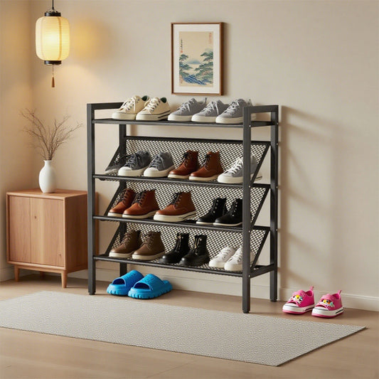 3 4 5 Tiers Standing Metal Shoe Shelf Space Saving Shoe Organizer Living Room Multi-layer Metal Shoe Rack Stand for Home
