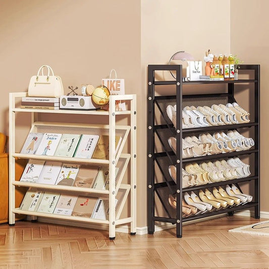 Factory Outlet High Quality Portable Luxurious Modern Home Furniture Multilevel Carbon Steel Shoe Rack Entryway Shoe Shelf