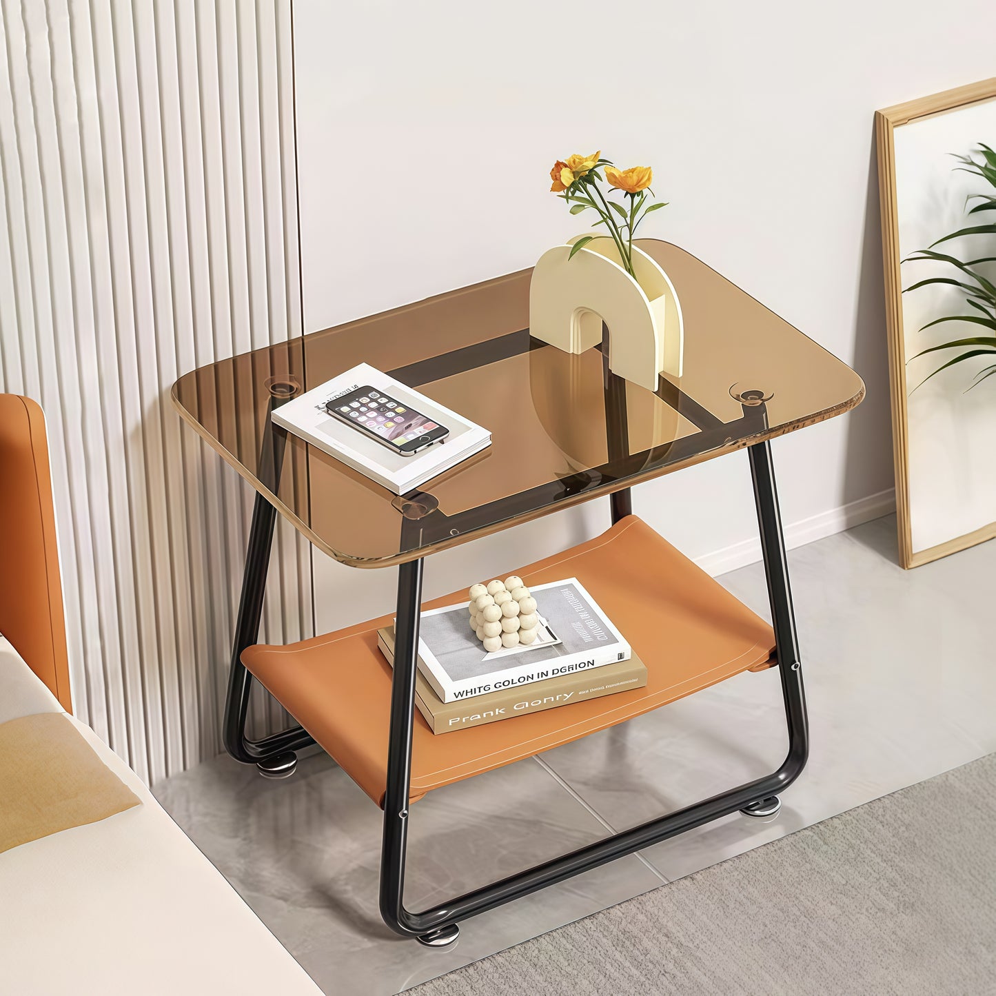 Minimalist Light Tea Table Transparent Explosion-Proof Glass Space-Saving Coffee Table for Small Apartments