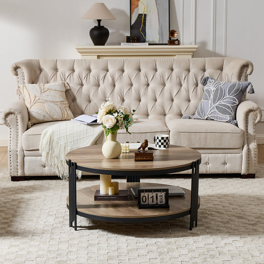 2-Tier End Table with Stable Metal Frame Round Side Coffee Table