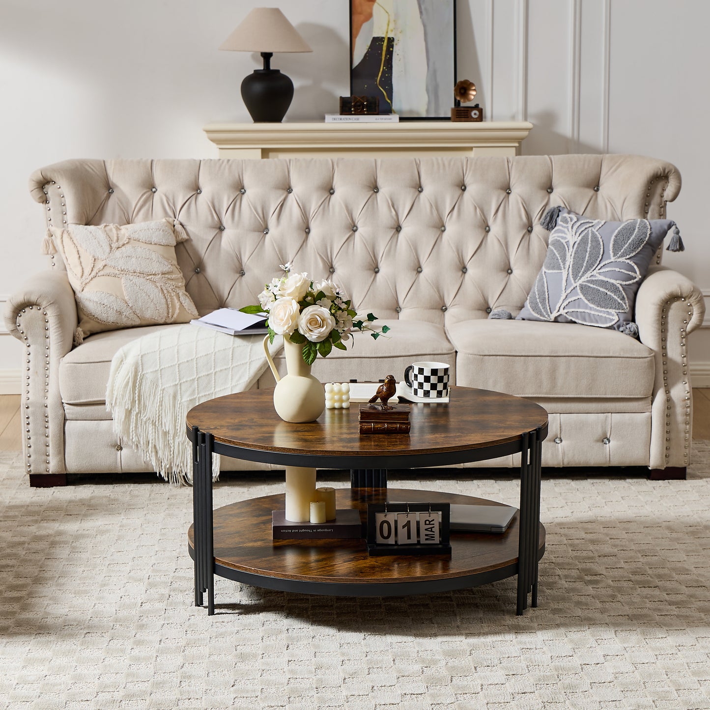 Wooden Top Metal Iron Coffee Table Home Multipurpose Living Room Furniture